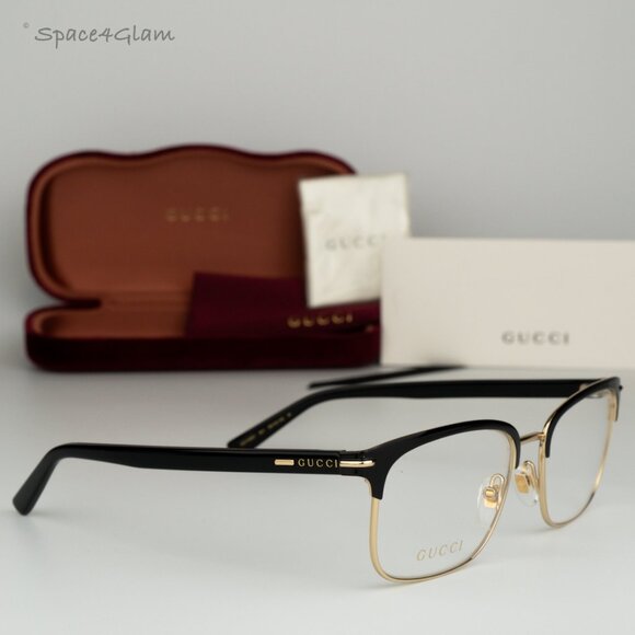 BRAND NEW Gucci GG1448O 001 Gold Black Demo Rectangle Unisex Eyeglasses - Picture 1 of 10